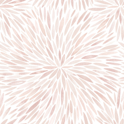 Blush pink watercolor leafburst wallpaper pattern with radiating teardrop shapes from a central point.