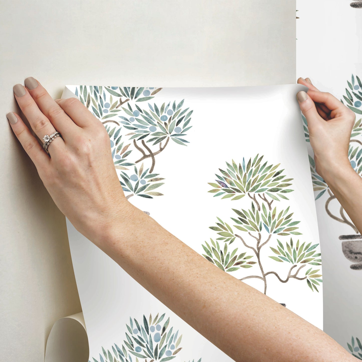 York Wallcoverings RoomMates Cat Coquillette Bonsai Green Peel and Stick Wallpaper  Botanical Greens  Wallpaper - RMK12646RL