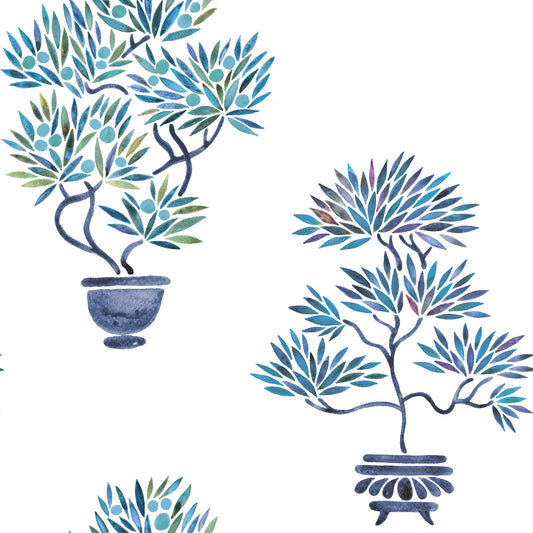 York Wallcoverings RoomMates Cat Coquillette Bonsai Blue Peel and Stick Wallpaper  Botanical Blues  Wallpaper - RMK12648RL