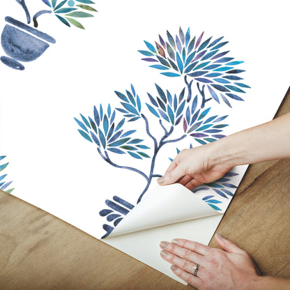 York Wallcoverings RoomMates Cat Coquillette Bonsai Blue Peel and Stick Wallpaper  Botanical Blues  Wallpaper - RMK12648RL