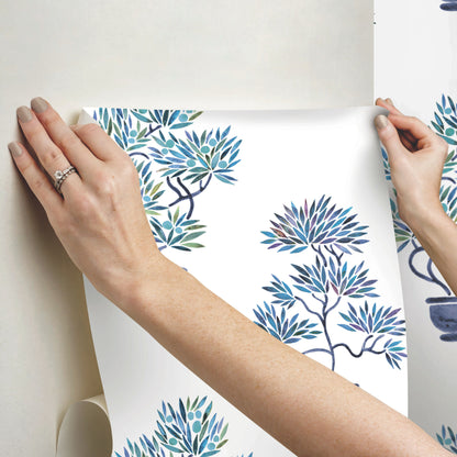 York Wallcoverings RoomMates Cat Coquillette Bonsai Blue Peel and Stick Wallpaper  Botanical Blues  Wallpaper - RMK12648RL