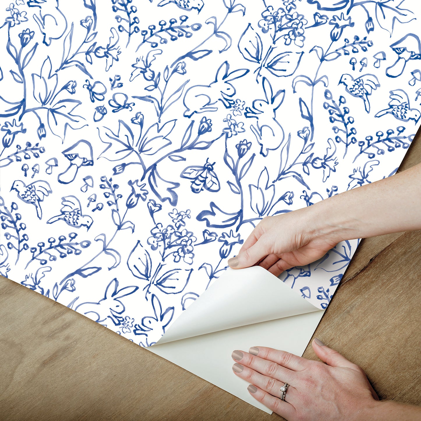 York Wallcoverings RoomMates Meadow Blue Peel and Stick Wallpaper Farmhouse Botanical Blues  Wallpaper - RMK12663RL