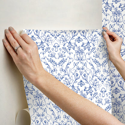 York Wallcoverings RoomMates Meadow Blue Peel and Stick Wallpaper Farmhouse Botanical Blues  Wallpaper - RMK12663RL