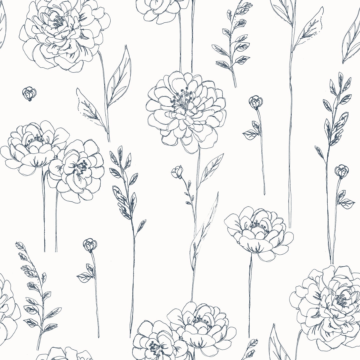 York Wallcoverings RoomMates Maisey Navy Peel and Stick Wallpaper Country Botanical Whites and Off-Whites  Wallpaper - RMK12686PLW