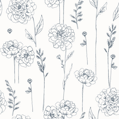 York Wallcoverings RoomMates Maisey Navy Peel and Stick Wallpaper Country Botanical Whites and Off-Whites  Wallpaper - RMK12686PLW