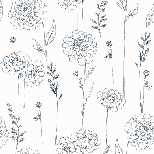 York Wallcoverings RoomMates Maisey Navy Peel and Stick Wallpaper Country Botanical Whites and Off-Whites  Wallpaper - RMK12686PLW