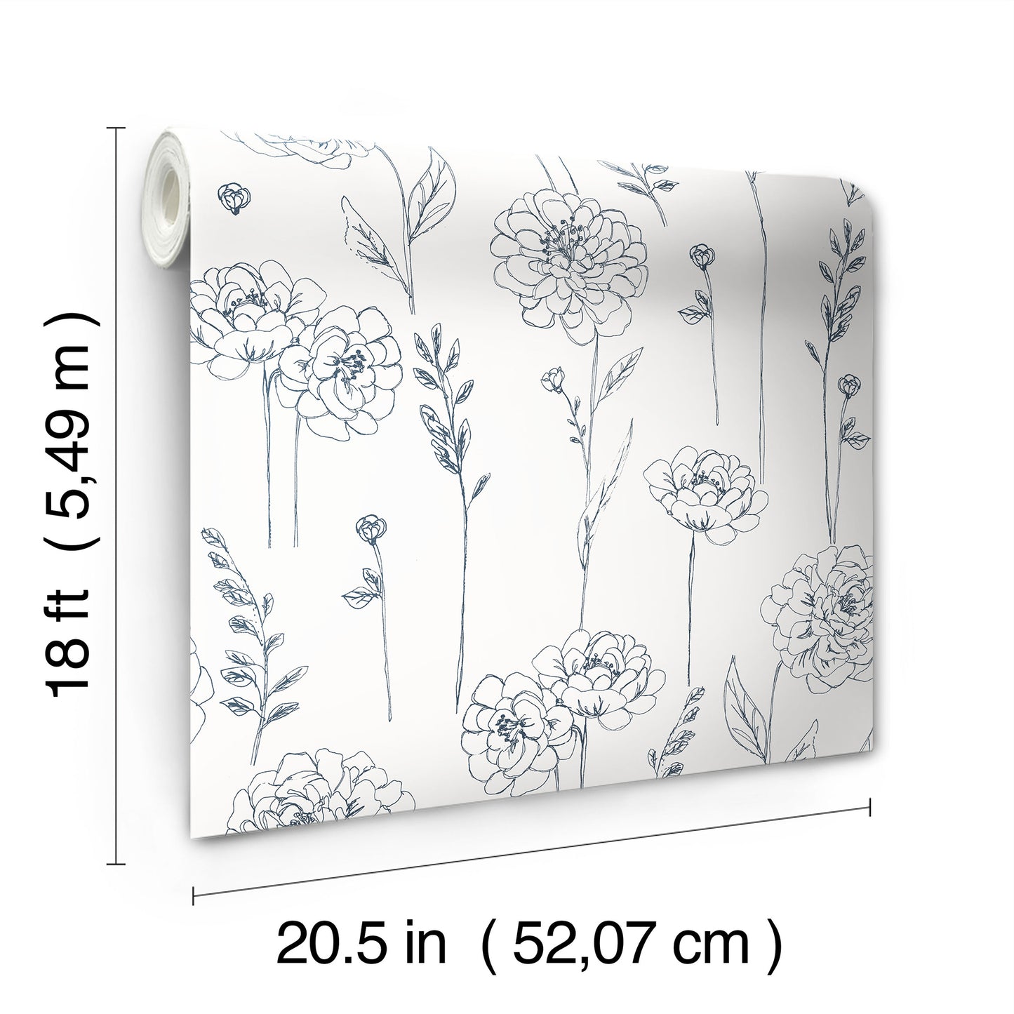 York Wallcoverings RoomMates Maisey Navy Peel and Stick Wallpaper Country Botanical Whites and Off-Whites  Wallpaper - RMK12686PLW