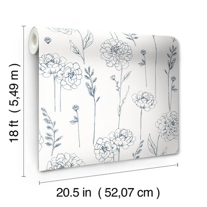 York Wallcoverings RoomMates Maisey Navy Peel and Stick Wallpaper Country Botanical Whites and Off-Whites  Wallpaper - RMK12686PLW