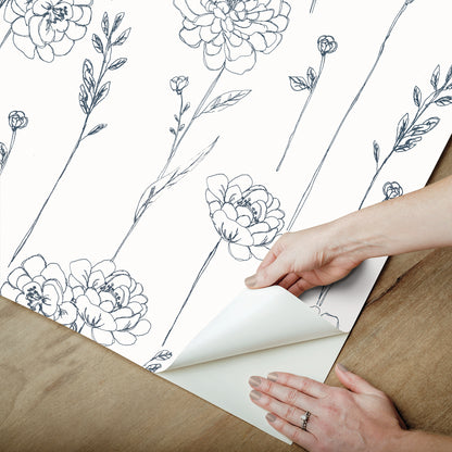 York Wallcoverings RoomMates Maisey Navy Peel and Stick Wallpaper Country Botanical Whites and Off-Whites  Wallpaper - RMK12686PLW