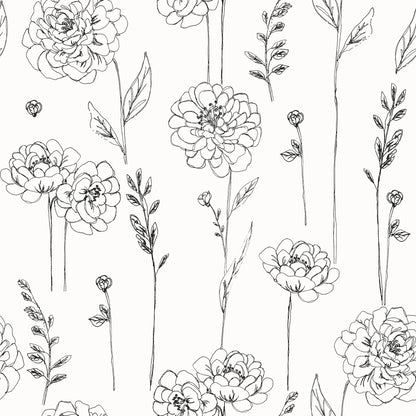 York Wallcoverings RoomMates Maisey Black Peel and Stick Wallpaper Country Botanical Whites and Off-Whites  Wallpaper - RMK12687PLW