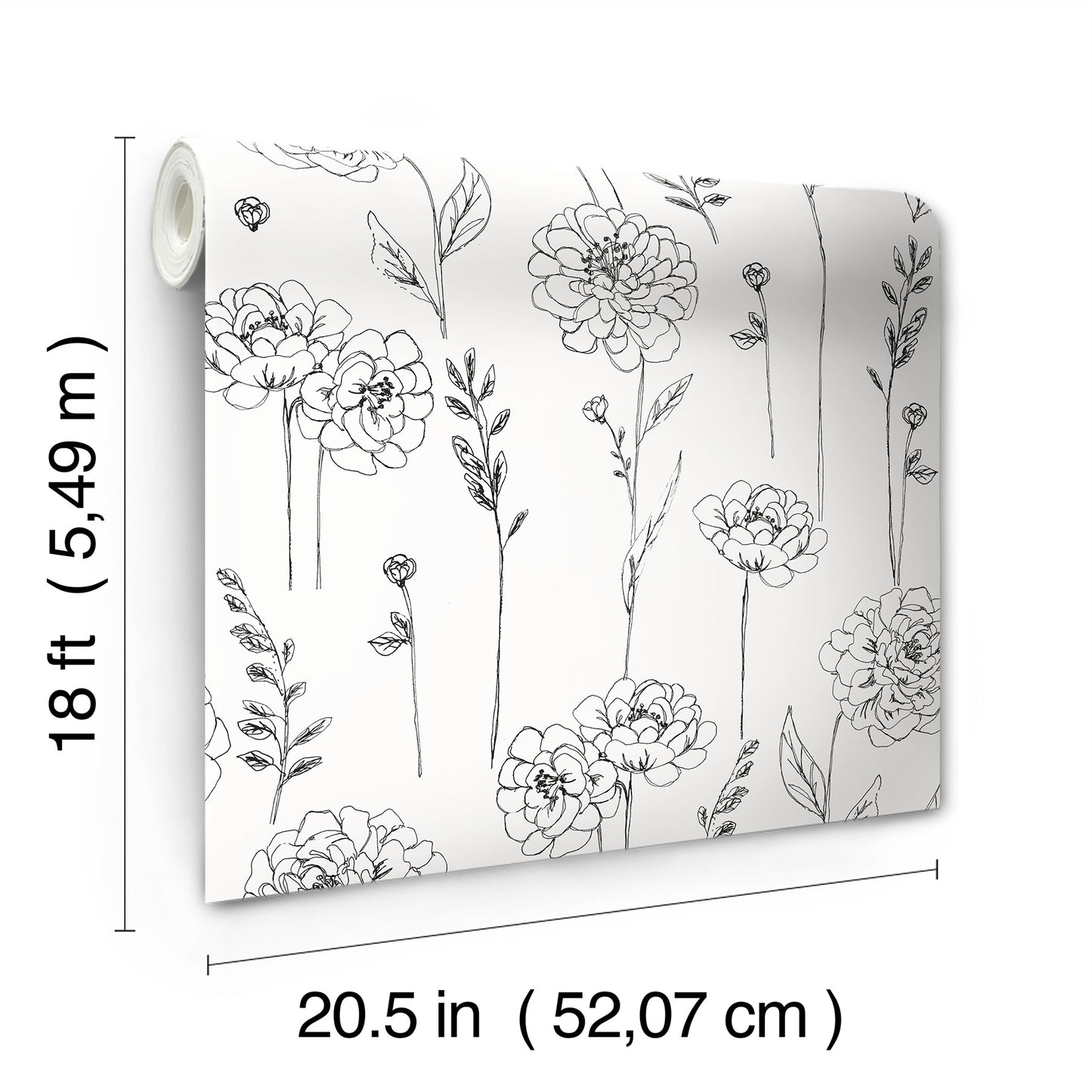 York Wallcoverings RoomMates Maisey Black Peel and Stick Wallpaper Country Botanical Whites and Off-Whites  Wallpaper - RMK12687PLW