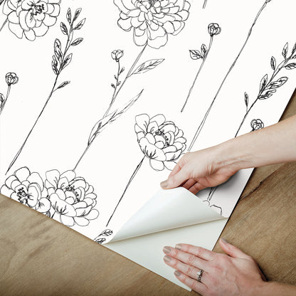 York Wallcoverings RoomMates Maisey Black Peel and Stick Wallpaper Country Botanical Whites and Off-Whites  Wallpaper - RMK12687PLW