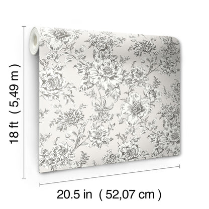 York Wallcoverings RoomMates Winifred Taupe Peel and Stick Wallpaper Country Botanical Neutrals  Wallpaper - RMK12694PLW