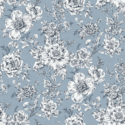 York Wallcoverings RoomMates Winifred Blue Peel and Stick Wallpaper Country Botanical Blues  Wallpaper - RMK12695PLW
