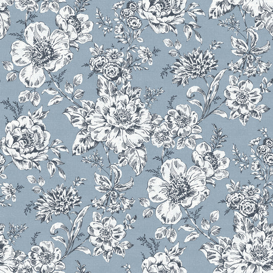 York Wallcoverings RoomMates Winifred Blue Peel and Stick Wallpaper Country Botanical Blues  Wallpaper - RMK12695PLW