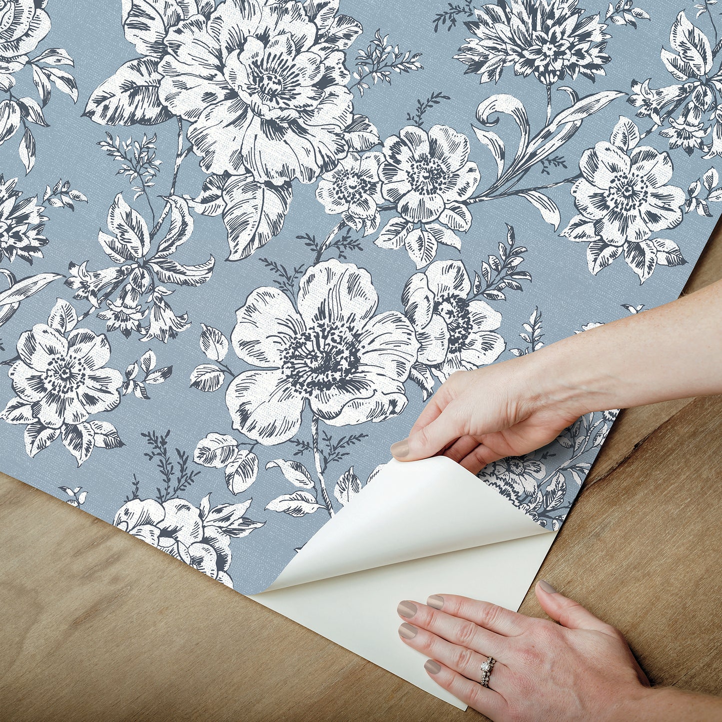 York Wallcoverings RoomMates Winifred Blue Peel and Stick Wallpaper Country Botanical Blues  Wallpaper - RMK12695PLW