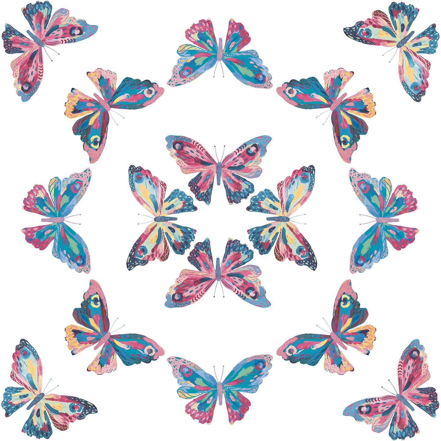 York Wallcoverings RoomMates Papillon Blue Peel and Stick Wallpaper Bohemian Graphics Blues  Wallpaper - RMK12700PLW