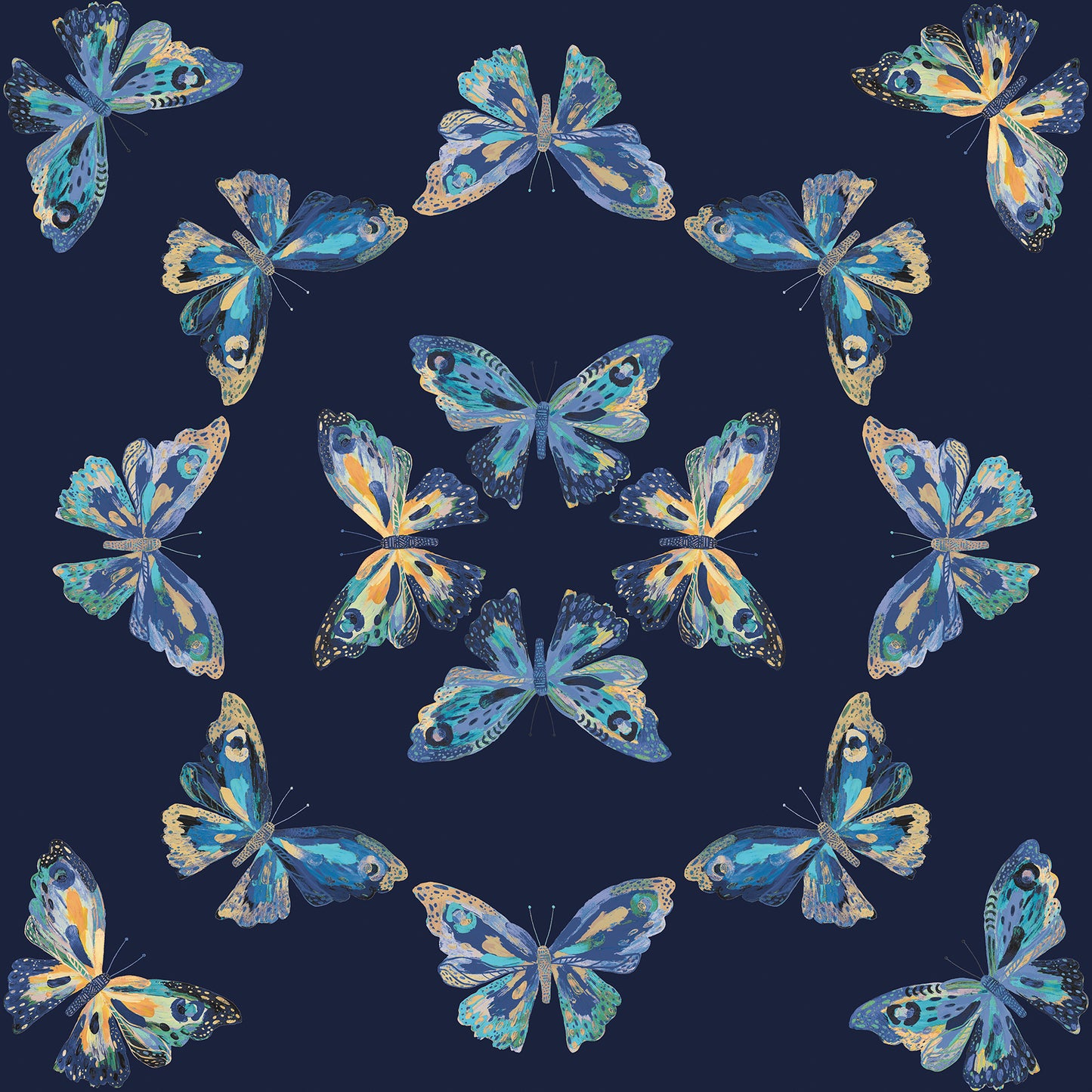 York Wallcoverings RoomMates Papillon Blue Peel and Stick Wallpaper Bohemian Graphics Blues  Wallpaper - RMK12702PLW