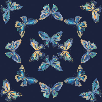 York Wallcoverings RoomMates Papillon Blue Peel and Stick Wallpaper Bohemian Graphics Blues  Wallpaper - RMK12702PLW