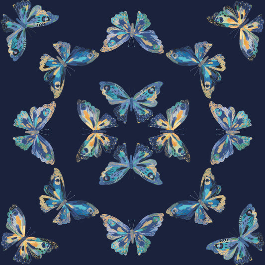 York Wallcoverings RoomMates Papillon Blue Peel and Stick Wallpaper Bohemian Graphics Blues  Wallpaper - RMK12702PLW