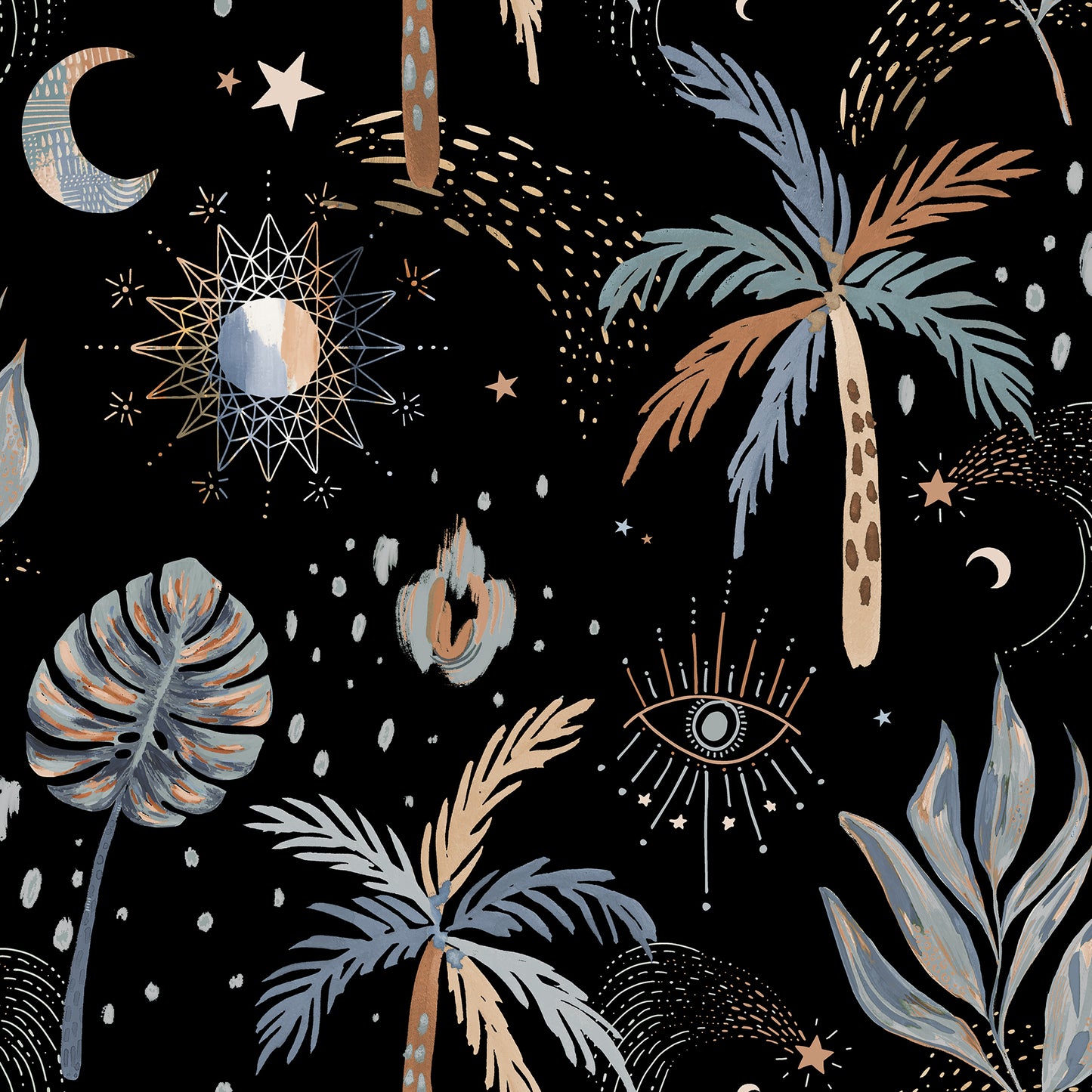 York Wallcoverings RoomMates Nuit Tropicale Black Peel and Stick Wallpaper Bohemian Graphics Blacks  Wallpaper - RMK12704PLW