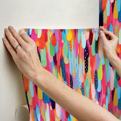 York Wallcoverings RoomMates Brushstroke Red Multi Peel and Stick Wallpaper Bohemian Graphics Multicolor  Wallpaper - RMK12706PLW