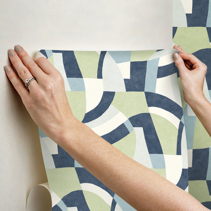 York Wallcoverings RoomMates Melbourne Teal Peel and Stick Wallpaper Retro Geometrics Greens  Wallpaper - RMK12712PLW