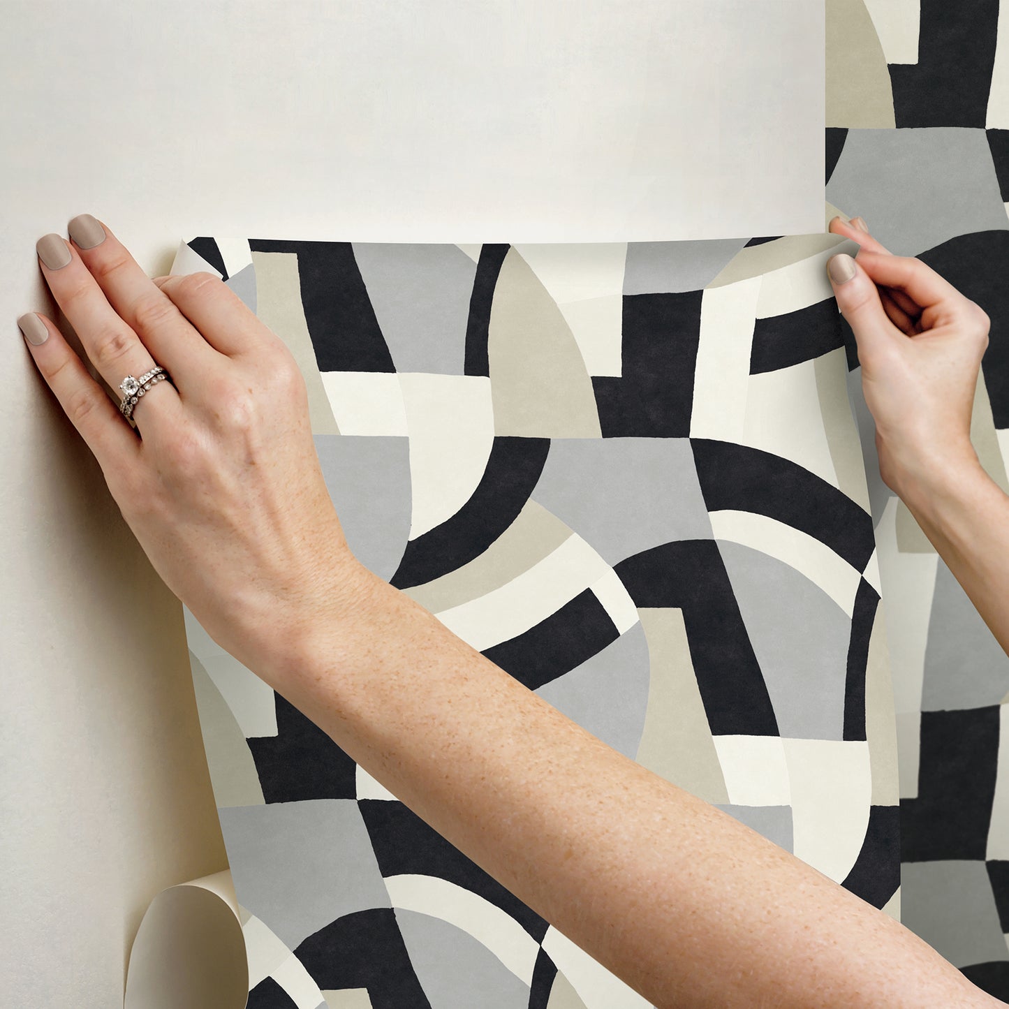 York Wallcoverings RoomMates Melbourne Neutral Peel and Stick Wallpaper Retro Geometrics Neutrals  Wallpaper - RMK12714PLW