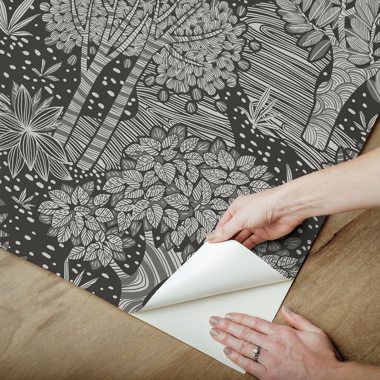 York Wallcoverings RoomMates Perth Black Peel and Stick Wallpaper Bohemian Trees Blacks  Wallpaper - RMK12716PLW