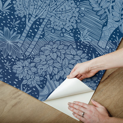 York Wallcoverings RoomMates Perth Navy Peel and Stick Wallpaper Bohemian Trees Blues  Wallpaper - RMK12717PLW