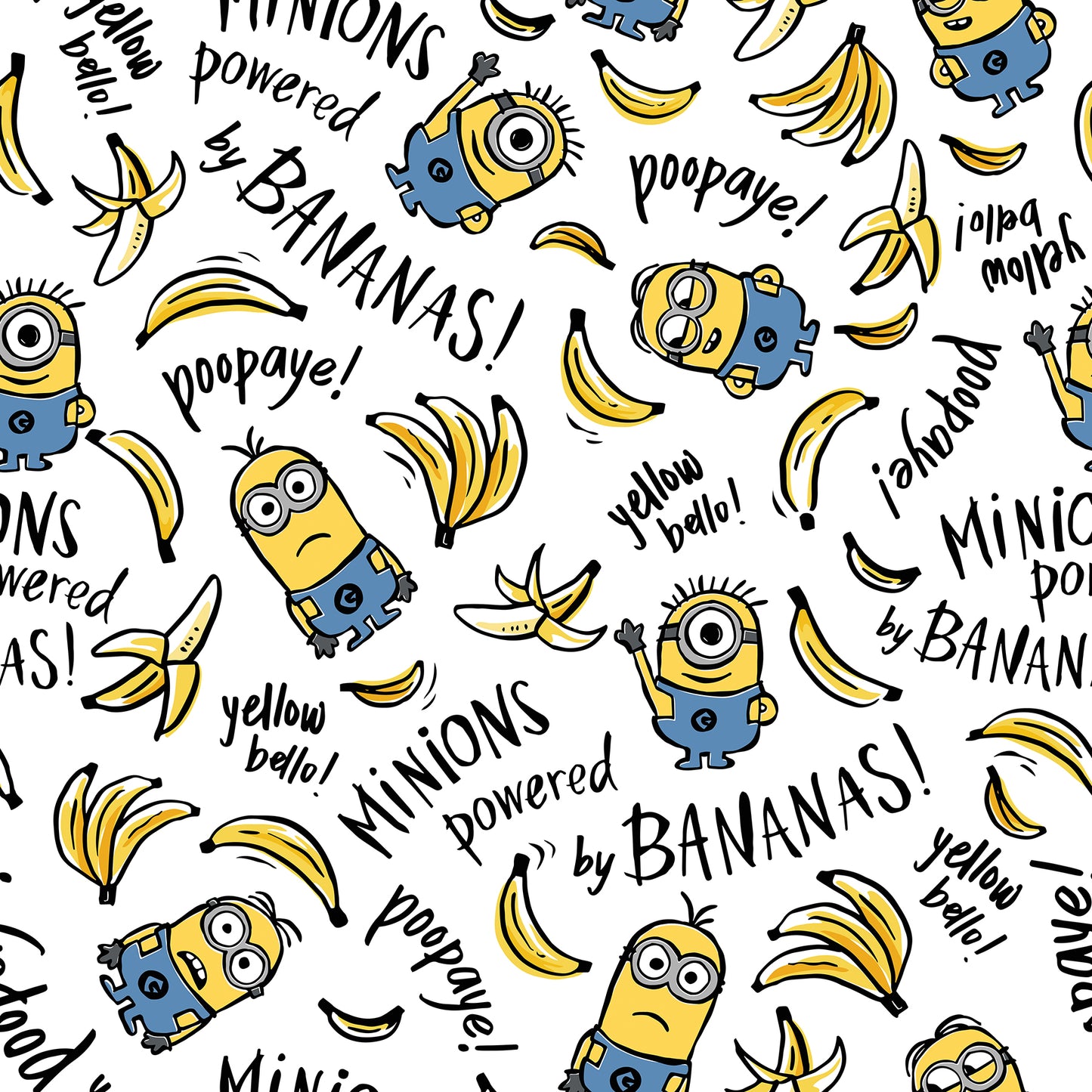 York Wallcoverings RoomMates Minions Powered By Bananas Peel and Stick Wallpaper Kids Graphics Whites and Off-Whites  Wallpaper - RMK12729PLW