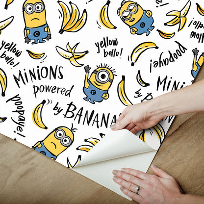 York Wallcoverings RoomMates Minions Powered By Bananas Peel and Stick Wallpaper Kids Graphics Whites and Off-Whites  Wallpaper - RMK12729PLW