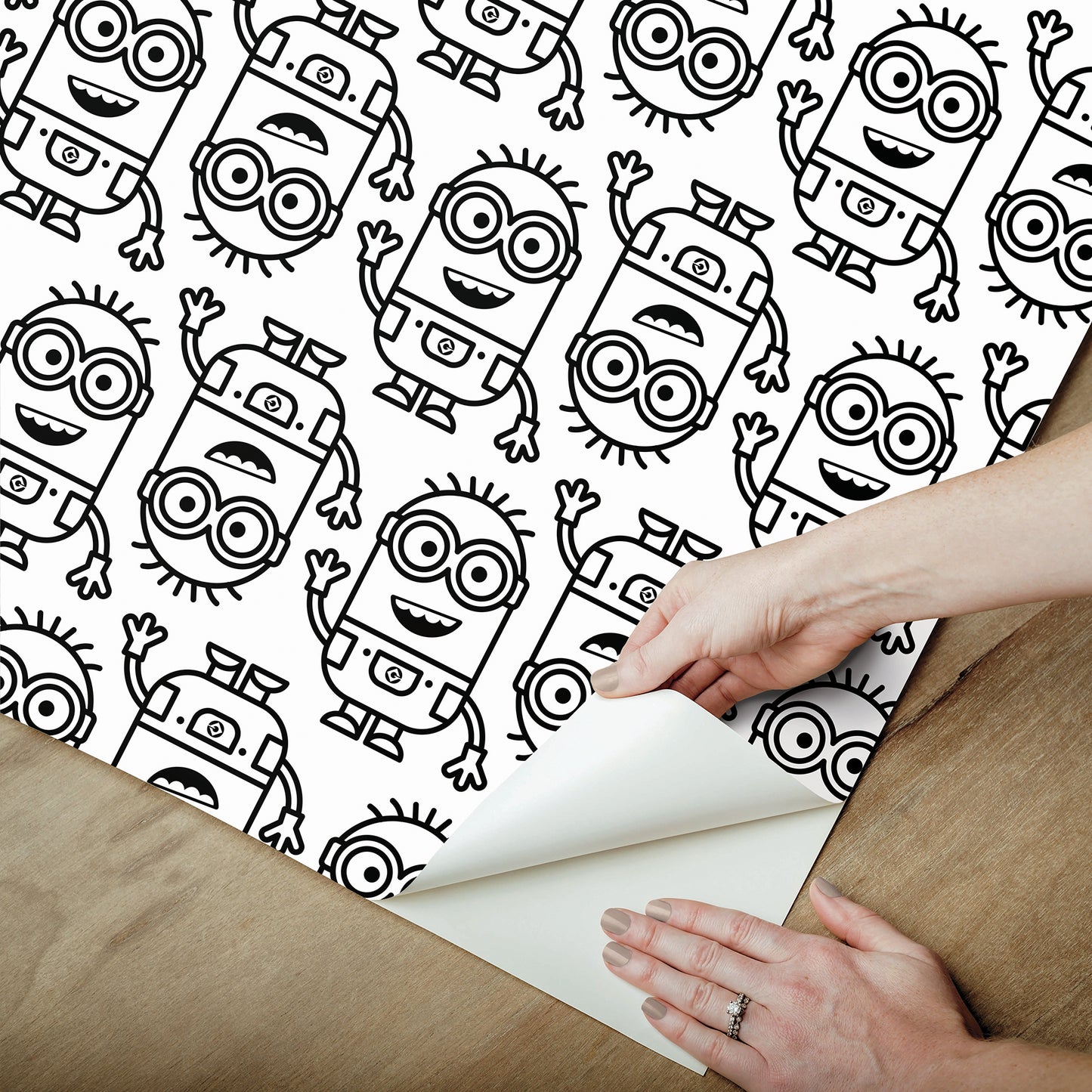 York Wallcoverings RoomMates Minions Line Art Black Peel and Stick Wallpaper Kids Graphics Whites and Off-Whites  Wallpaper - RMK12730PLW