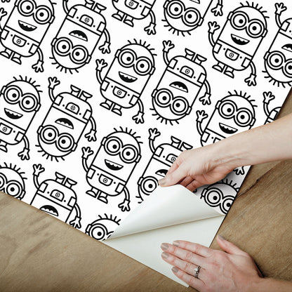 York Wallcoverings RoomMates Minions Line Art Black Peel and Stick Wallpaper Kids Graphics Whites and Off-Whites  Wallpaper - RMK12730PLW