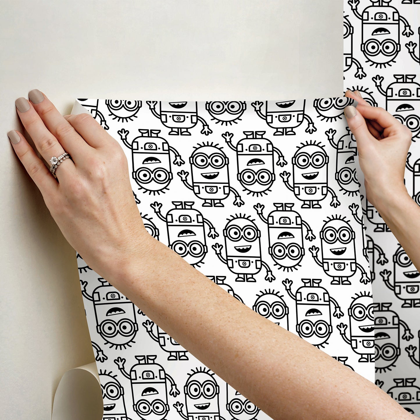 York Wallcoverings RoomMates Minions Line Art Black Peel and Stick Wallpaper Kids Graphics Whites and Off-Whites  Wallpaper - RMK12730PLW