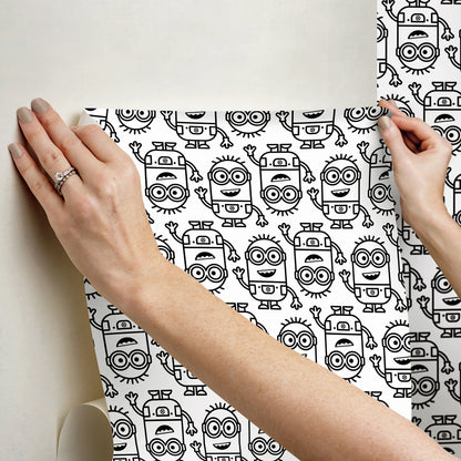 York Wallcoverings RoomMates Minions Line Art Black Peel and Stick Wallpaper Kids Graphics Whites and Off-Whites  Wallpaper - RMK12730PLW