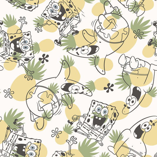 York Wallcoverings RoomMates SpongeBob?¨SquarePants Pineapple Toss Yellow Peel and Stick Wallpaper Kids Graphics Yellows  Wallpaper - RMK12745PLW