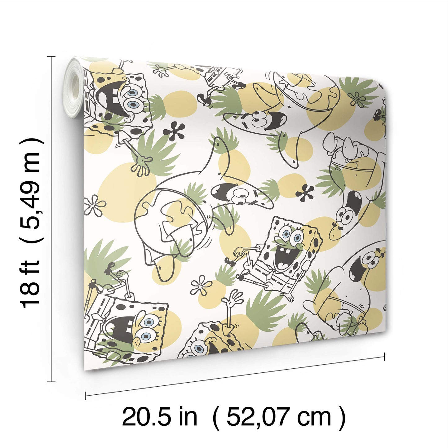 York Wallcoverings RoomMates SpongeBob?¨SquarePants Pineapple Toss Yellow Peel and Stick Wallpaper Kids Graphics Yellows  Wallpaper - RMK12745PLW