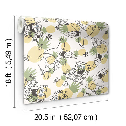 York Wallcoverings RoomMates SpongeBob?¨SquarePants Pineapple Toss Yellow Peel and Stick Wallpaper Kids Graphics Yellows  Wallpaper - RMK12745PLW
