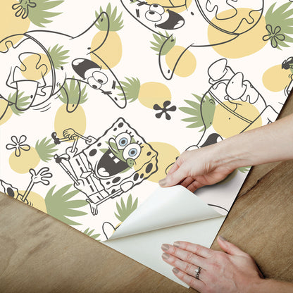 York Wallcoverings RoomMates SpongeBob?¨SquarePants Pineapple Toss Yellow Peel and Stick Wallpaper Kids Graphics Yellows  Wallpaper - RMK12745PLW