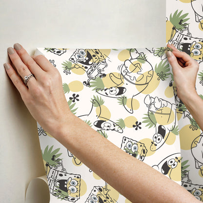 York Wallcoverings RoomMates SpongeBob?¨SquarePants Pineapple Toss Yellow Peel and Stick Wallpaper Kids Graphics Yellows  Wallpaper - RMK12745PLW