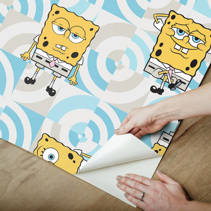 York Wallcoverings RoomMates SpongeBob?¨SquarePants Funny Faces Blue Peel and Stick Wallpaper Kids Graphics Blues  Wallpaper - RMK12746PLW