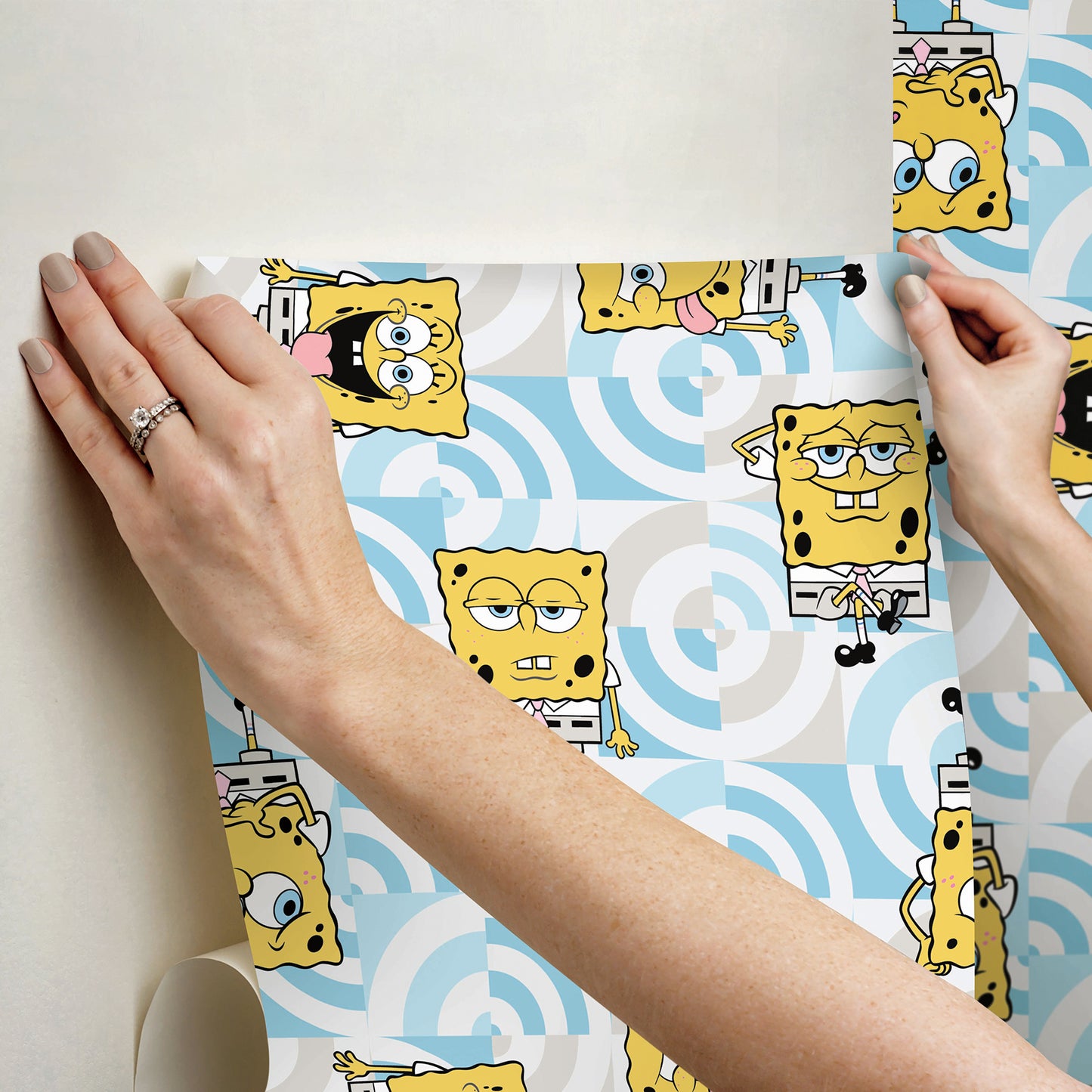 York Wallcoverings RoomMates SpongeBob?¨SquarePants Funny Faces Blue Peel and Stick Wallpaper Kids Graphics Blues  Wallpaper - RMK12746PLW