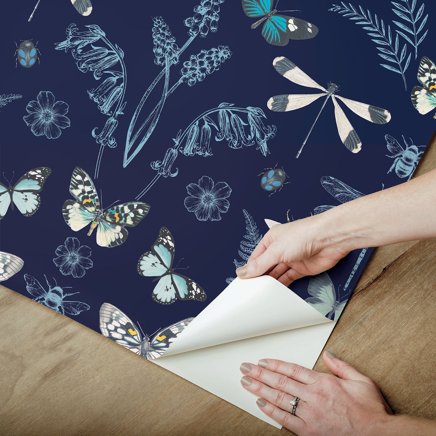 York Wallcoverings RoomMates Hidden Treasures Blue Peel and Stick Wallpaper Bohemian Animals Blues  Wallpaper - RMK12748PLW