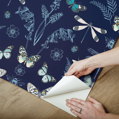 York Wallcoverings RoomMates Hidden Treasures Blue Peel and Stick Wallpaper Bohemian Animals Blues  Wallpaper - RMK12748PLW