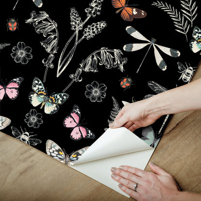 York Wallcoverings RoomMates Hidden Treasures Black Peel and Stick Wallpaper Bohemian Animals Blacks  Wallpaper - RMK12749PLW