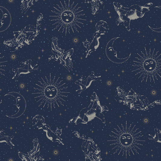 York Wallcoverings RoomMates Zodiac Dreams Navy Peel and Stick Wallpaper Modern Outer Space Blues  Wallpaper - RMK12753PLW