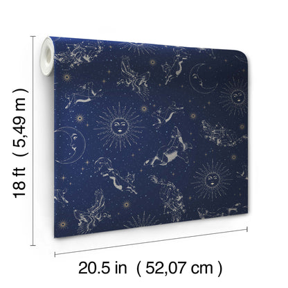 York Wallcoverings RoomMates Zodiac Dreams Navy Peel and Stick Wallpaper Modern Outer Space Blues  Wallpaper - RMK12753PLW