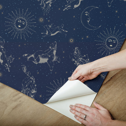 York Wallcoverings RoomMates Zodiac Dreams Navy Peel and Stick Wallpaper Modern Outer Space Blues  Wallpaper - RMK12753PLW