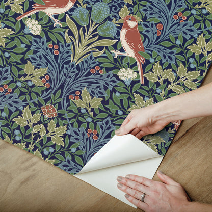 York Wallcoverings RoomMates Garden Aviary Jewel Peel and Stick Wallpaper Traditional Animals Blues  Wallpaper - RMK12755PLW